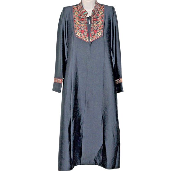 Florance Dresses & Skirts - VTG Florance Sz 12 Eur 42 Navy Blue Embroidered Collar Hostess Gown Robe Dress